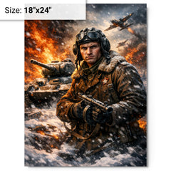 Dmitry Lavrinenko tank ace in burning snow metal print on a plain backdrop in size 18"x24".