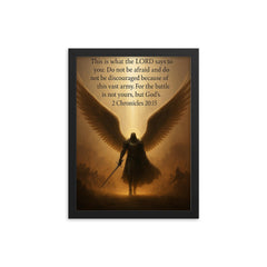 Do not be afraid and do not be discouraged - 2 Chronicles 2015 angel design framed print on a plain backdrop in size 12"x16".