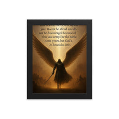 Do not be afraid and do not be discouraged - 2 Chronicles 2015 angel design framed print on a plain backdrop in size 8"x10".