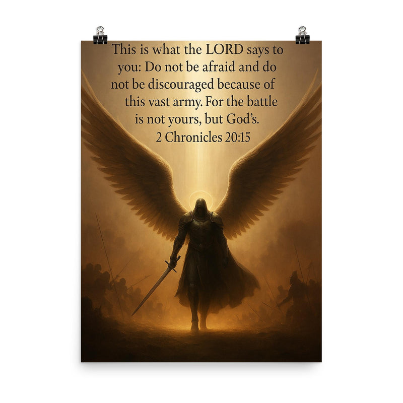 Do not be afraid and do not be discouraged - 2 Chronicles 2015 angel design poster on a plain backdrop in size 8