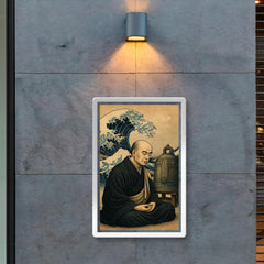 Dogen beside waves and a meditation bell poster 2