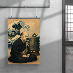 Dogen beside waves and a meditation bell poster 4