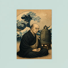 Dogen beside waves and a meditation bell poster 8