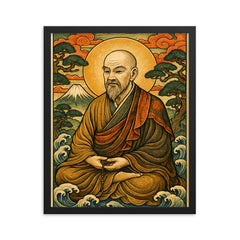 Dogen Kigen ancient Japanese style art framed print on a plain backdrop in size 16"x20".
