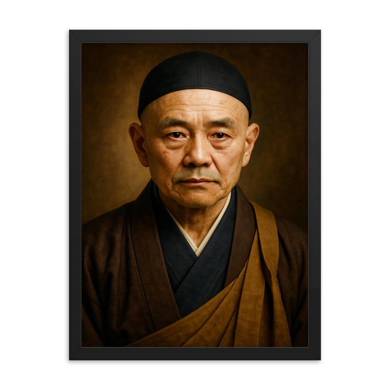 Dogen Kigen portrait framed print on a plain backdrop in size 18