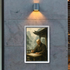 Dogen writing in mountain temple mist poster 2