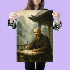 Dogen writing in mountain temple mist poster 3