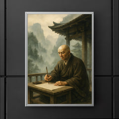 Dogen writing in mountain temple mist poster 5