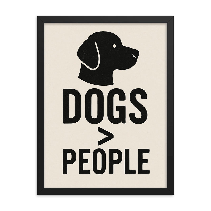 Dogs People framed print on a plain backdrop in size 18
