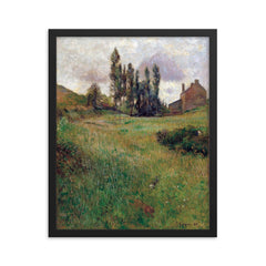Dogs Running Through a Field by Paul Gauguin, 1888 framed print on a plain backdrop in size 16"x20".