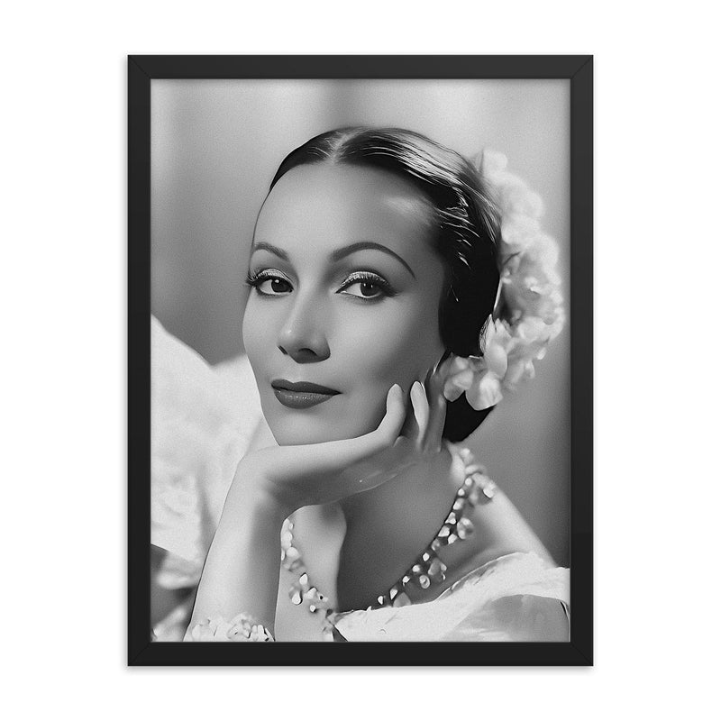 Dolores del Rio framed print on a plain backdrop in size 18