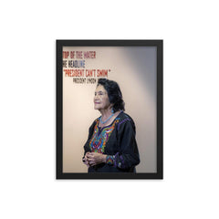 Dolores Huerta framed print on a plain backdrop in size 12"x16".