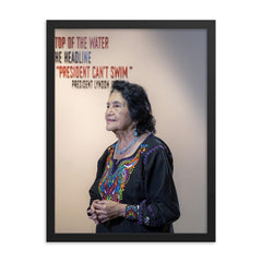 Dolores Huerta framed print on a plain backdrop in size 18"x24".