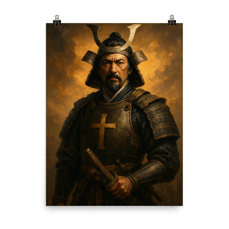 Dom Justo Takayama picture poster on a plain backdrop in size 8