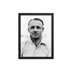 Donald Bradman framed print on a plain backdrop in size 12"x16".