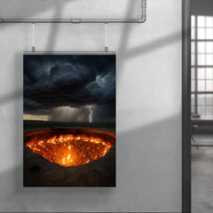 Door to Hell crater beneath storm clouds poster 4