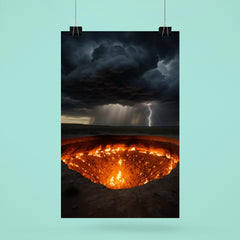 Door to Hell crater beneath storm clouds poster 6