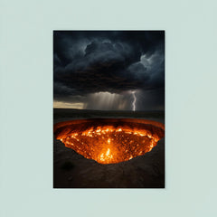 Door to Hell crater beneath storm clouds poster 8