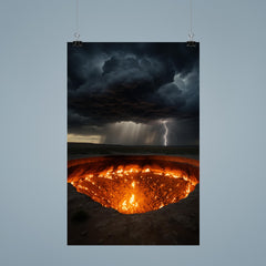 Door to Hell crater beneath storm clouds poster 9