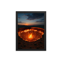 Door to Hell Darvaza Turkmenistan framed print on a plain backdrop in size 12"x16".
