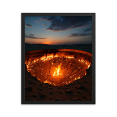 Door to Hell Darvaza Turkmenistan framed print on a plain backdrop in size 16"x20".