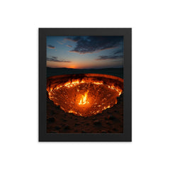 Door to Hell Darvaza Turkmenistan framed print on a plain backdrop in size 8"x10".