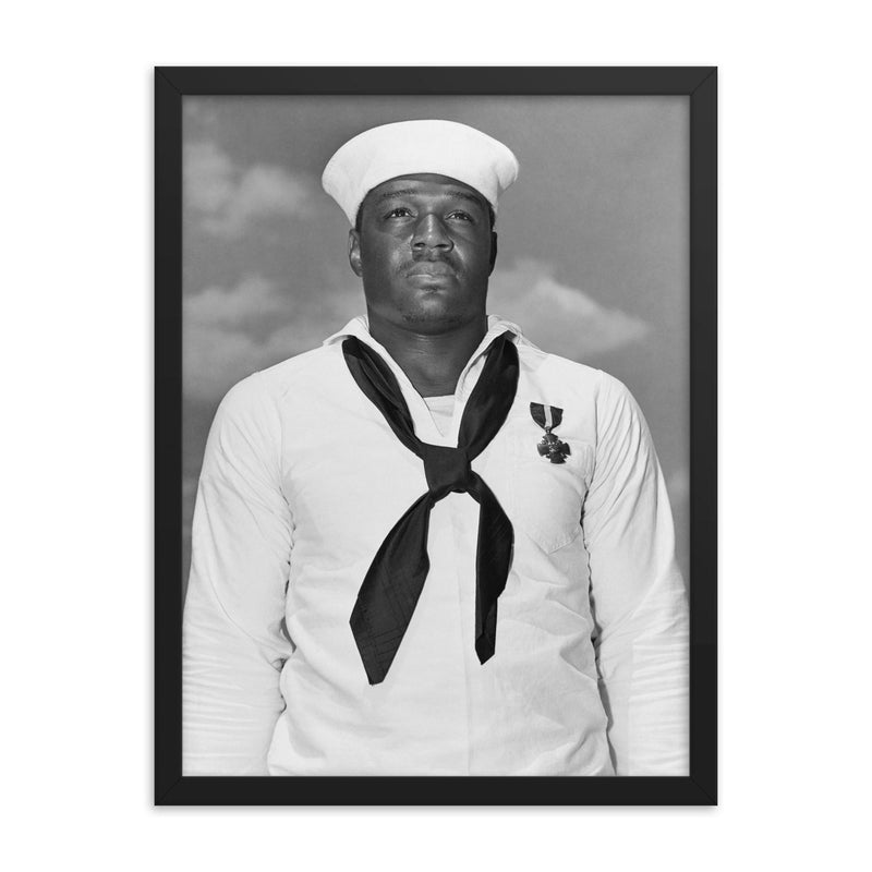 Doris Miller framed print on a plain backdrop in size 18