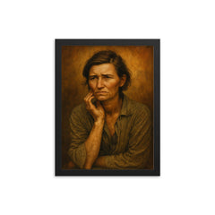 Dorothea Lange framed print on a plain backdrop in size 12"x16".