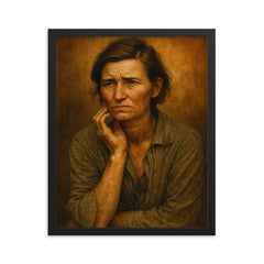 Dorothea Lange framed print on a plain backdrop in size 16"x20".