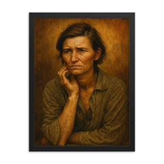 Dorothea Lange framed print on a plain backdrop in size 18"x24".