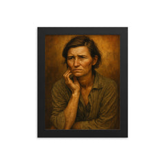 Dorothea Lange framed print on a plain backdrop in size 8"x10".