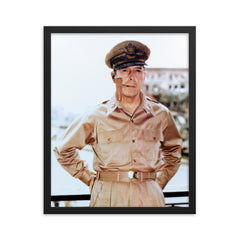 Douglas MacArthur framed print on a plain backdrop in size 16"x20".