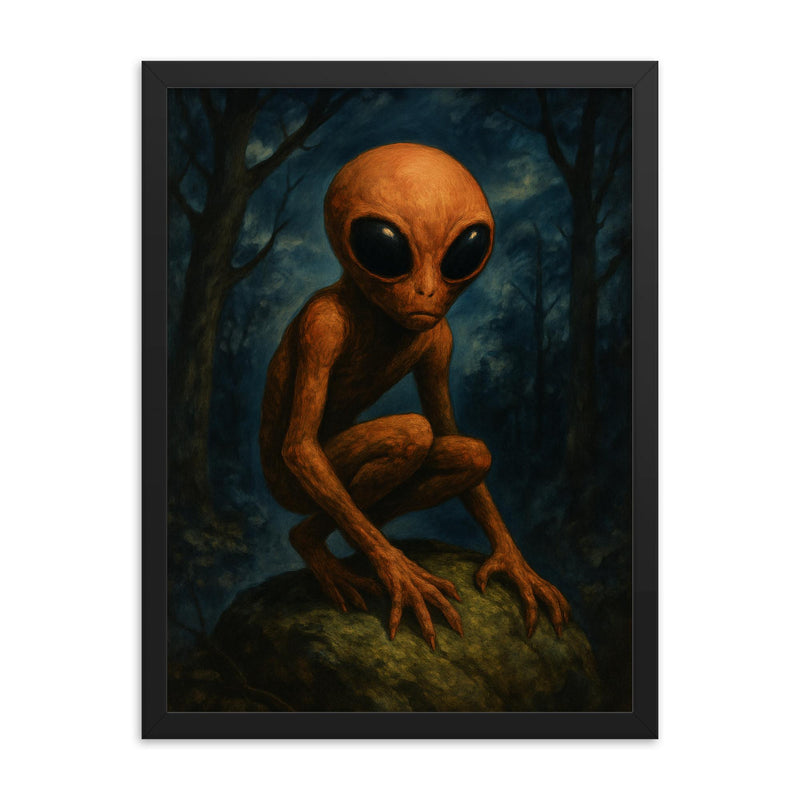 Dover Demon Massachusetts USA framed print on a plain backdrop in size 18