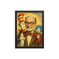 Dr Seuss Theodor Seuss Geisel framed print on a plain backdrop in size 12"x16".