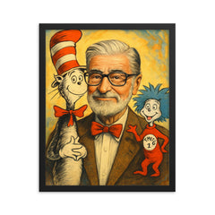 Dr Seuss Theodor Seuss Geisel framed print on a plain backdrop in size 16"x20".