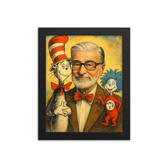 Dr Seuss Theodor Seuss Geisel framed print on a plain backdrop in size 8"x10".