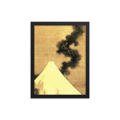Dragon of Smoke Escaping Mount Fuji by Katsushika Hokusai framed print on a plain backdrop in size 12"x16".
