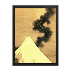Dragon of Smoke Escaping Mount Fuji by Katsushika Hokusai framed print on a plain backdrop in size 18"x24".