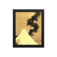 Dragon of Smoke Escaping Mount Fuji by Katsushika Hokusai framed print on a plain backdrop in size 8"x10".