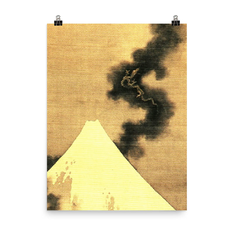 Dragon of Smoke Escaping Mount Fuji by Katsushika Hokusai poster on a plain backdrop in size 8