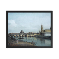 Dresden from the Right Bank of the Elbe Below the Augustus Bridge by Bernardo Bellotto, 1748 framed print on a plain backdrop in size 16"x20".