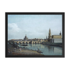 Dresden from the Right Bank of the Elbe Below the Augustus Bridge by Bernardo Bellotto, 1748 framed print on a plain backdrop in size 18"x24".