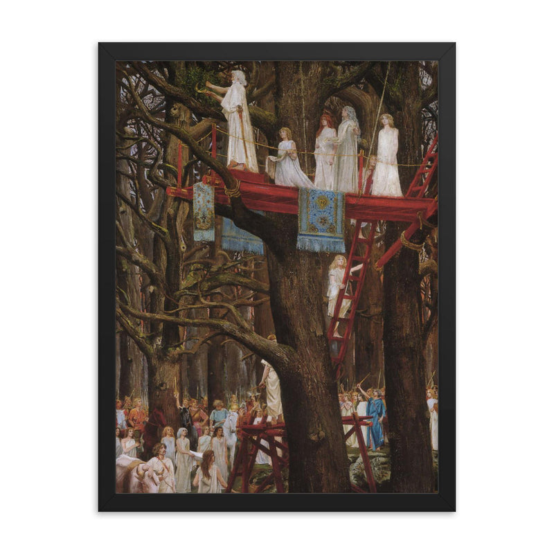 Druids Cutting the Mistletoe by Henri Paul Motte framed print on a plain backdrop in size 18
