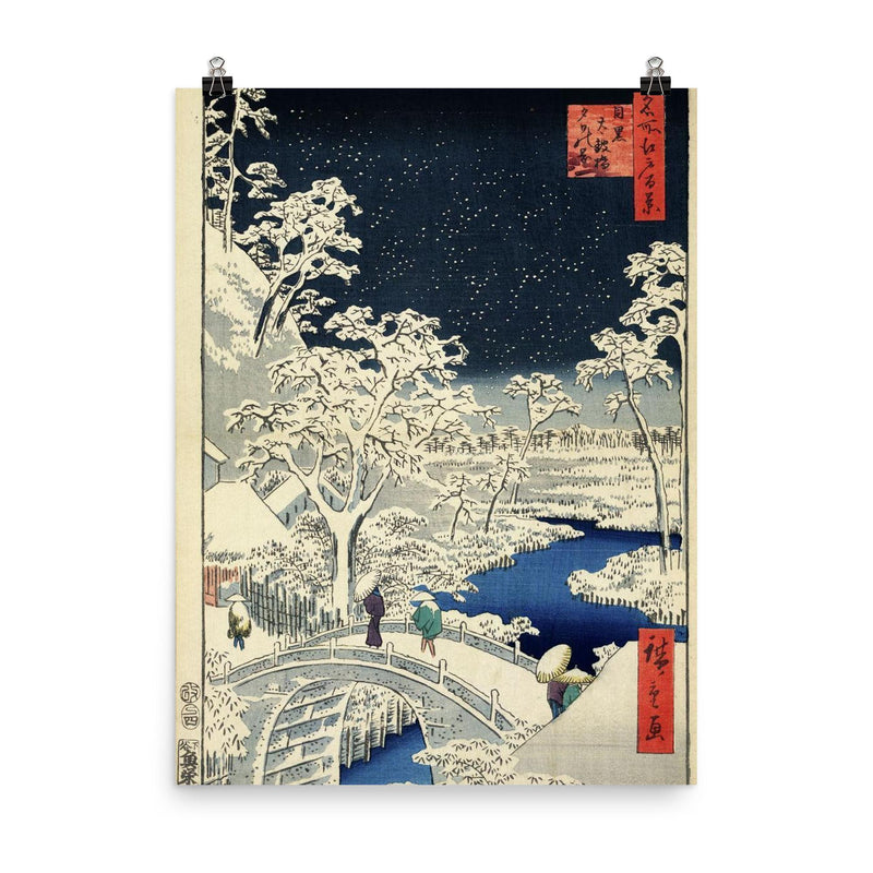 Drum Bridge at Meguro and Sunset Hill by Utagawa Hiroshige - 1857 poster on a plain backdrop in size 8