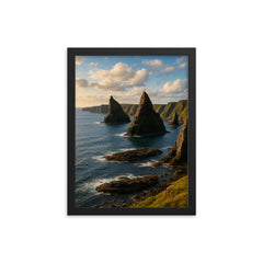 Duncansby Sea Stacks Scotland framed print on a plain backdrop in size 12"x16".