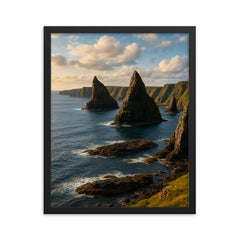 Duncansby Sea Stacks Scotland framed print on a plain backdrop in size 16"x20".