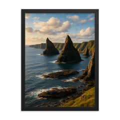 Duncansby Sea Stacks Scotland framed print on a plain backdrop in size 18"x24".