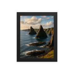 Duncansby Sea Stacks Scotland framed print on a plain backdrop in size 8"x10".