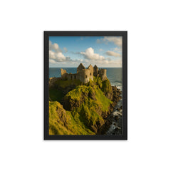 Dunluce Castle Northern Ireland framed print on a plain backdrop in size 12"x16".