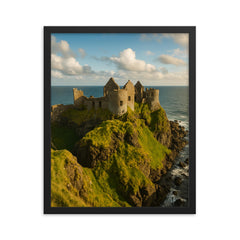 Dunluce Castle Northern Ireland framed print on a plain backdrop in size 16"x20".